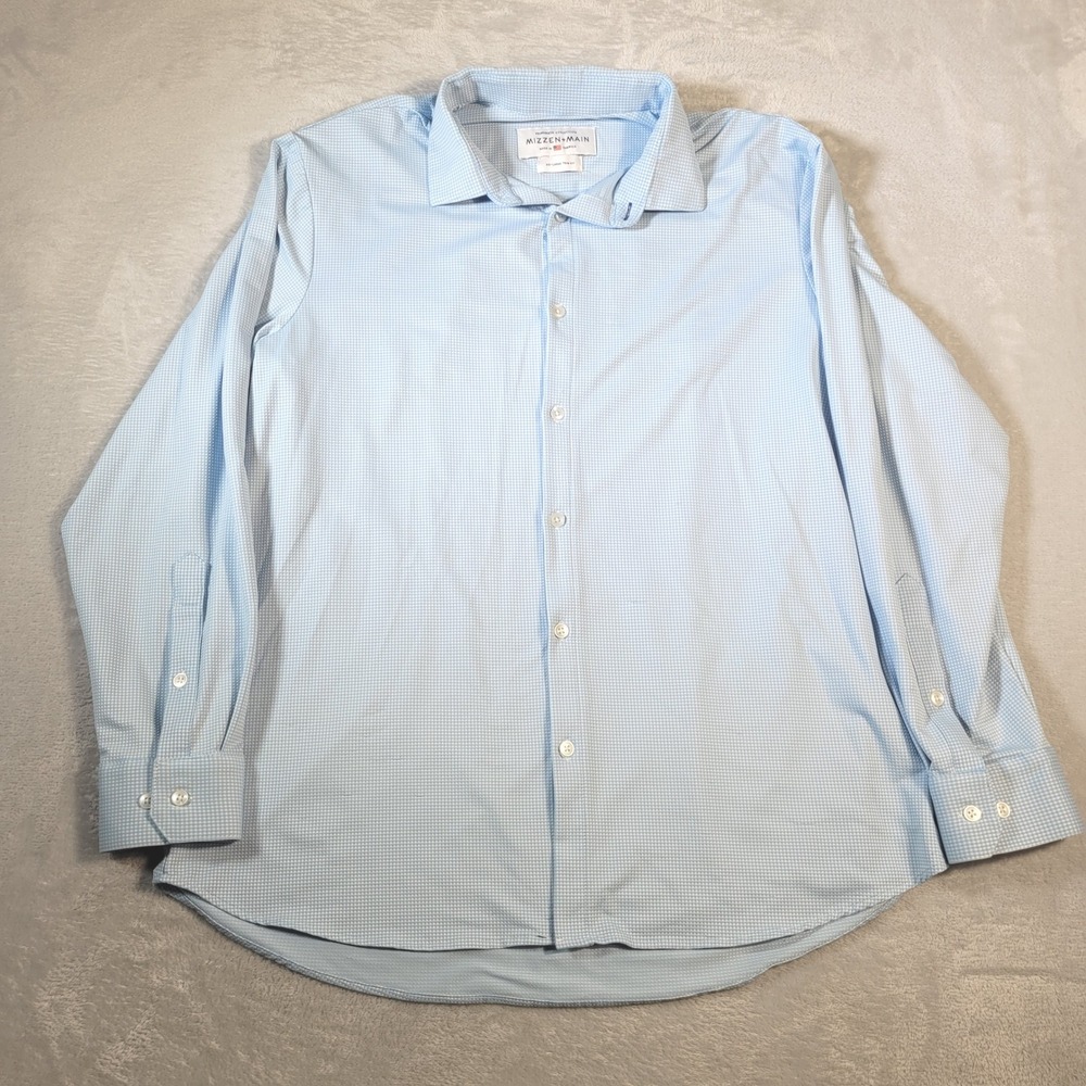 Mizzen+Main Shirt Mens XXL Blue Gingham Spinnaker Trim Fit Soft Button‎ Up